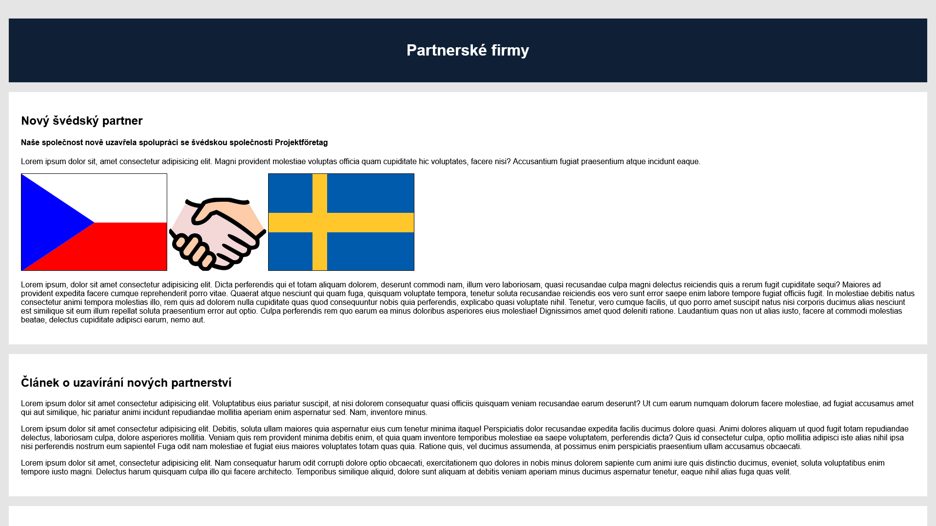 Snímek vrchního oddílu stránky Partneři