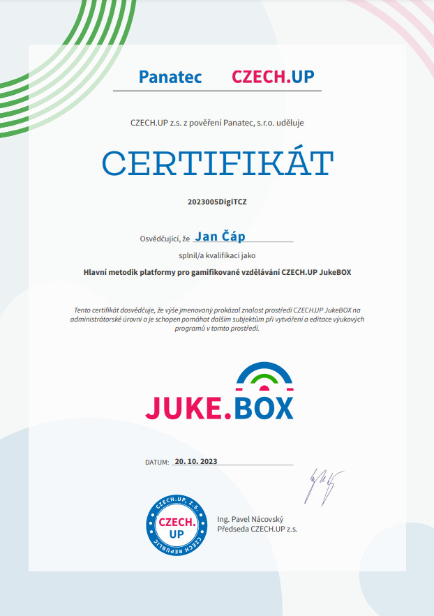 Certifikát webového vývojáře Jana Čápa z jeho praxe